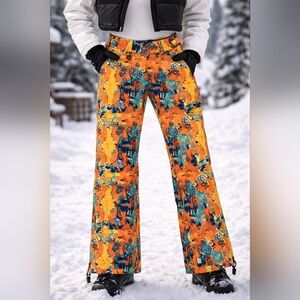 Scott Retro Snow Pants Abstract Print Orange Teal Womens Sz 2 Statement